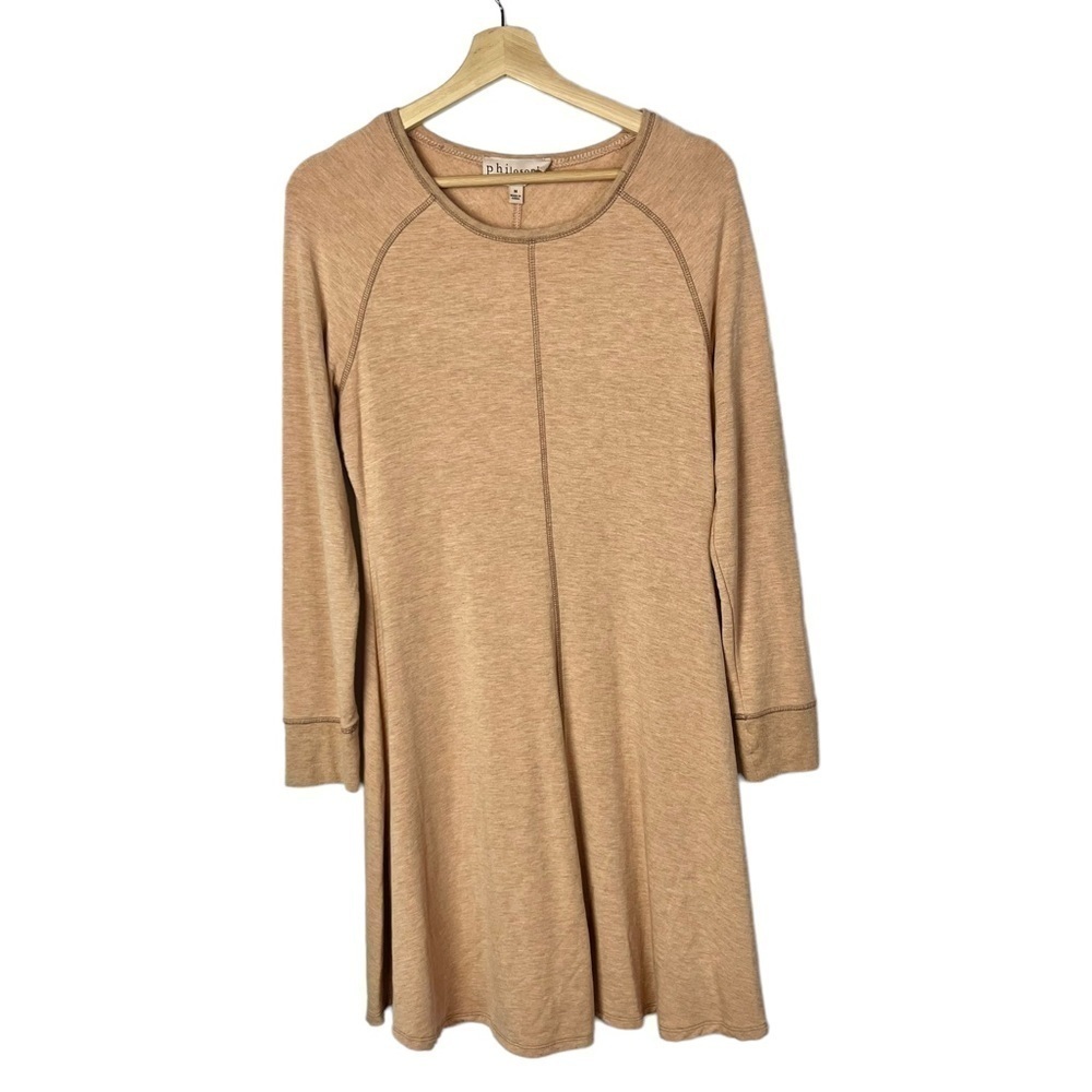 Philosophy Light Tan Crewneck Swing Trapeze Knit Mini Dress M